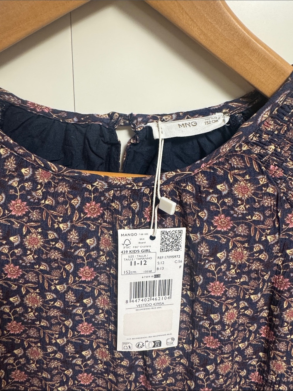 Mango Navy Floral Girls' Dress with Pink Accents - Picture 2 of 4